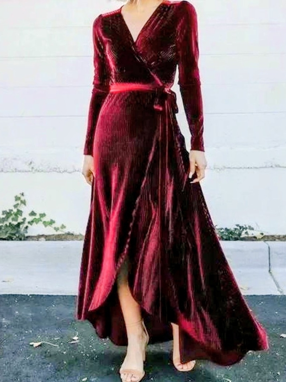 Baltic Born Red Velvet Wrap High-Low Dress